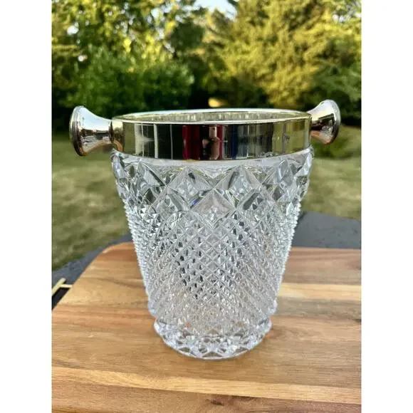 1950s VSL Art Deco Cut Crystal and Champagne Bucket Belgium 9.5” Heavy 9.6 Lb